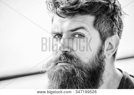 Thoughtful Man Outdoor. Facial Skin Care. Mature Hipster With Beard Hair. Brutal Male Needs Barber. 