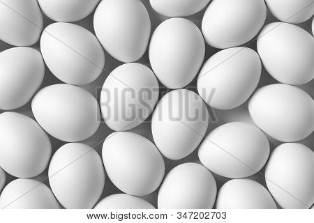 White Chicken Eggs With Soft Shadow Colorless Background, Healthy Food, Dietary Meal And Easter Achr