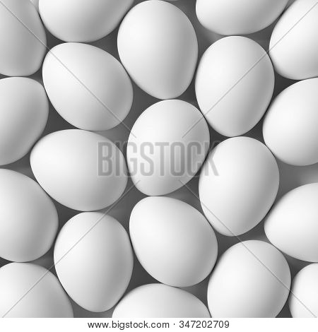 White Chicken Eggs With Shadow Colorless Background, Healthy Food, Dietary Meal And Easter Achromati