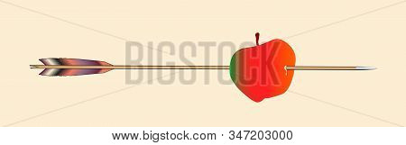 A Typical Longbow Arrow Piercing A Red Apple