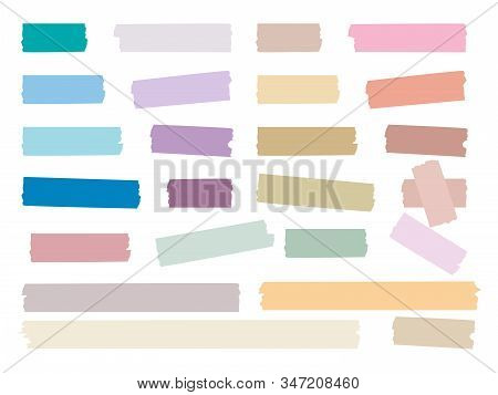 Sticky Strips. Colored Decorative Tape Mini Washi Sticker Decoration Vector Set. Sticky Tape, Ripped
