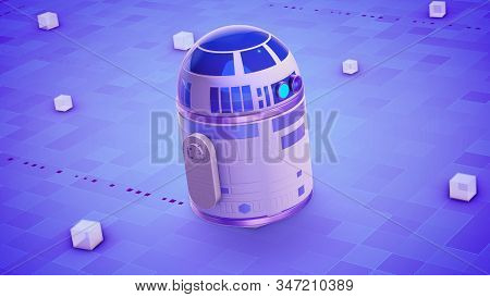 Sci-fi Droid Functioning On The Violet Surface