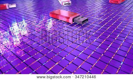 Four Flash Drives Lying On Cyber Platform