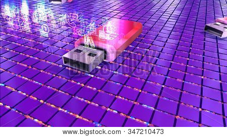 Three Flash Drives Placed On Sparkling Surface