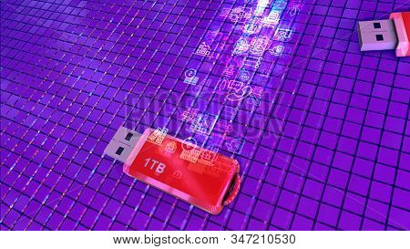 Two Flash Drives And Abstract Stream Of Info