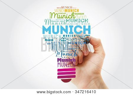 Munich Light Bulb Word Cloud, Travel Concept Background