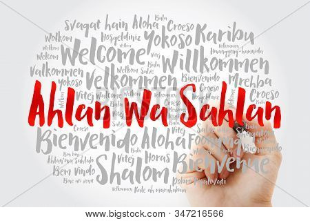 Ahlan Wa Sahlan (welcome In Arabic) Word Cloud In Different Languages, Conceptual Background