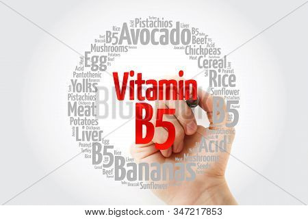 Vitamin B5 Word Cloud Collage, Health Concept Background