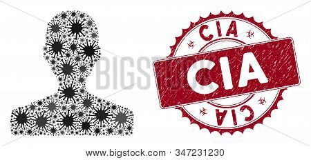 Coronavirus Mosaic Customer Icon And Round Rubber Stamp Seal With Cia Text. Mosaic Vector Is Designe