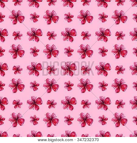 Flower Blossom Pattern, Japanese Plum Blossom, Watercolor Floral Seamless Background. Floral Decorat