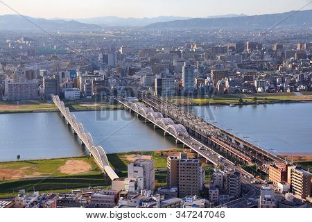 Osaka, Japan - April 27, 2012: Cityscape View In Osaka, Japan. Osaka Is The 3rd Largest City In Japa