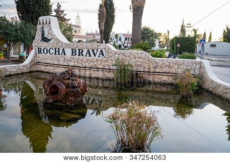 Carvoeiro, Portugal - January 21, 2020: Sign For The Rocha Brava Village Resort In The Algrave, Feat