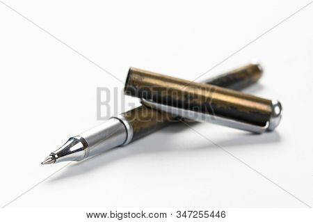 Ballpoint Pen Isolated On A White Background. Nice Pen Mockup For Corporate Business Identity Presen