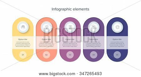Business Process Chart Infographics With 5 Steps In Neumorphism Design. Circle Corporate Workflow Gr