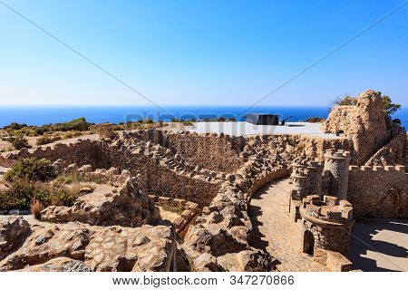 Tourist Attraction. The Gun Battery Of Castillitos In Spain Cartagena, Stone Castle Fortifications.