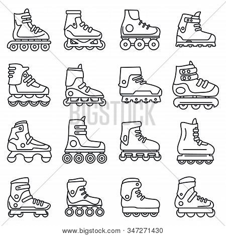 Sport Inline Skates Icons Set. Outline Set Of Sport Inline Skates Vector Icons For Web Design Isolat