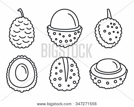 Asian Lychees Icons Set. Outline Set Of Asian Lychees Vector Icons For Web Design Isolated On White 