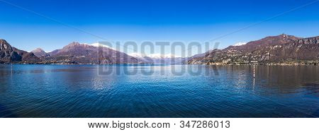 Panoramic View On Lake Como As Seen From Bellagio Pier, Lombardy, Italy
