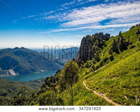 Hiking Trail To Rifugio Rosalba On Grigna Meridionale, Lombardy, Italy