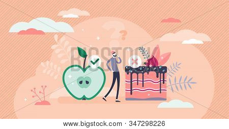 Healthy Choices Concept, Flat Tiny Person Vector Illustration. Goals And Plan For Fit Body And Rich 