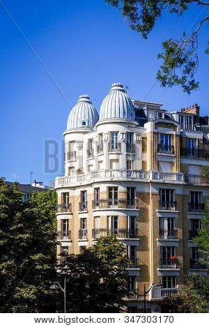 Paris/france - September 3, 2019 : Haussmann Building View From The Buttes-chaumont Park