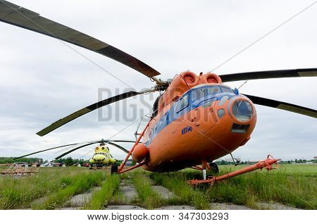 Tyumen, Russia - June 19, 2019: Aircraft Repair Helicopter Utair Engineering Plant. Detail Of Mil Mi