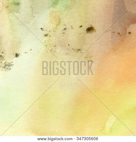 Watercolor Illustration. Texture. Watercolor Transparent Stain. Blur, Spray Yellow And Buffy Color