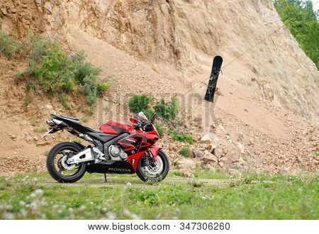 Krasnoyarsk, Russia - June 26, 2019: Red And Black Sportbike Honda Cbr 600 Rr 2005 Pc37.