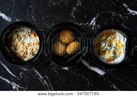 Take Away Heathy Turkish Food Chard, Spinach Borani With Yogurt And  Kibbeh, Stuffed Meatballs Icli