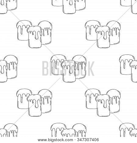 3 Easter Cake . Hand Drawing With A Line. On White Background. For The Spring Holiday Easter, A Trea