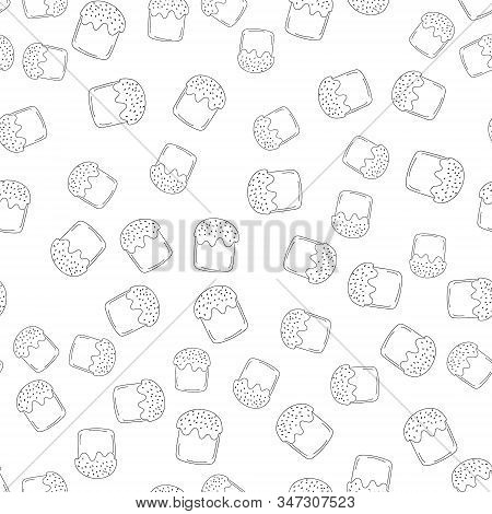Spring Easter Cake With Sprinkles . Hand Drawing With A Line. On White Background. For The Spring Ho