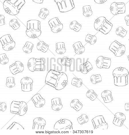 Spring Easter Cake With Eggs . Hand Drawing With A Line. On White Background. For The Spring Holiday