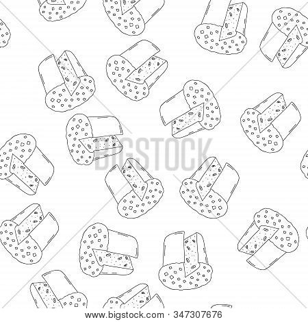 Spring Easter Cake.hand Drawing With A Line. On White Background. For The Spring Holiday Easter, A T