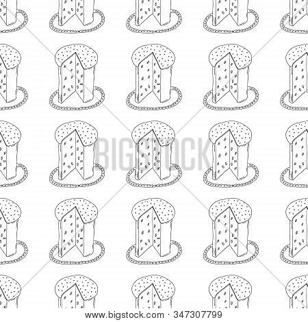 Spring Easter Cake.hand Drawing With A Line. On White Background. For The Spring Holiday Easter, A T