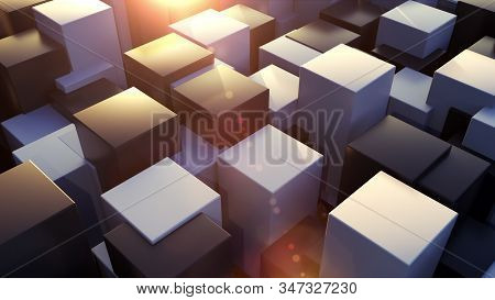 3d Rendering Geometric Background. Transformation Of Rectangle Elements Of Different Levels With A S