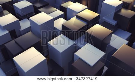 3d Rendering Geometric Background. Transformation Of Rectangle Elements Of Different Levels With A S