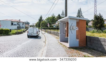 Vila Cha Near Esposende, Portugal - May 9, 2018: View Of A Bus Stop In The City Center On A Spring D