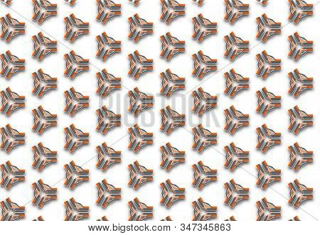 Trihedral Shaped Background Texture In Geometric Ornamental Style In Orange And Gray Color. Symmetri