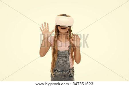 Educational Services. Augmented Reality Technology. Virtual Reality Is Exciting. Girl Little Kid Wea