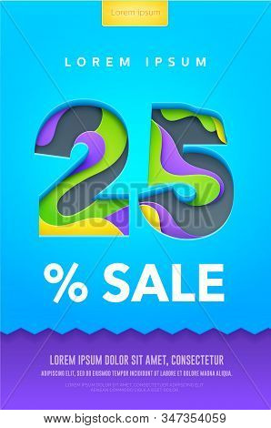 25 Percent Discount Poster Or Flyer Design In Paper Art Carving Style. Colorful Bright Illustration