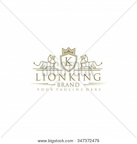 Golden Royal Lion King Logo Vector Stock . Luxury Lion King Logo