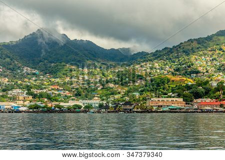 Coastline View With Lots Of Living Houses On The Hill, Kingstown, Saint Vincent And The Grenadines