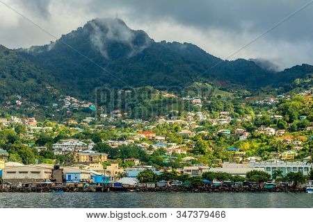 Coastline View With Lots Of Living Houses On The Hill, Kingstown, Saint Vincent And The Grenadines