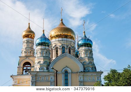 Russia, Vladivostok, July 2018: Cathedral Of Intercession Of  Holy Virgin