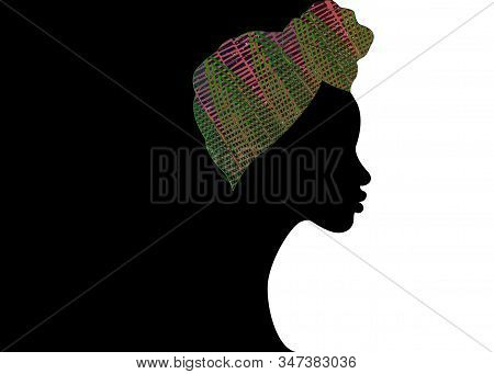 Portrait Beautiful Afro Woman. Shenbolen Ankara Headwrap Women African Traditional Headtie Scarf Tur