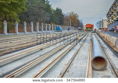 Construction Site Of Railroad Rennovation Works In City.horizontal Image