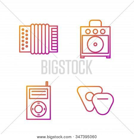 Set Line Guitar Pick, Music Mp3 Player, Musical Instrument Accordion And Guitar Amplifier. Gradient 