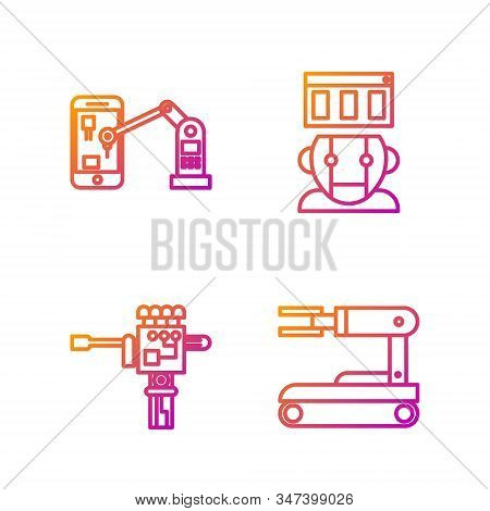 Set Line Robot, Mechanical Robot Hand And Screwdriver, Industrial Machine Robotic Robot Arm Hand And