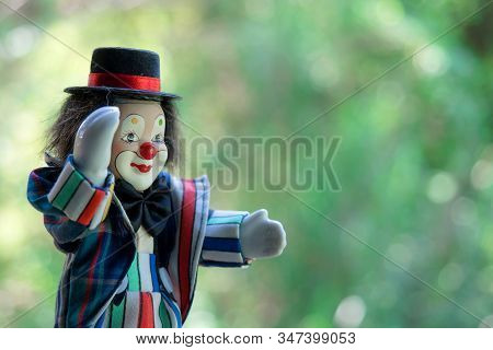 Close Oup Of Funny Clown Toy In Nature Background