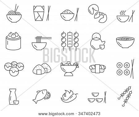 Set Of Asian Food Line Vector Icons. Outline Style